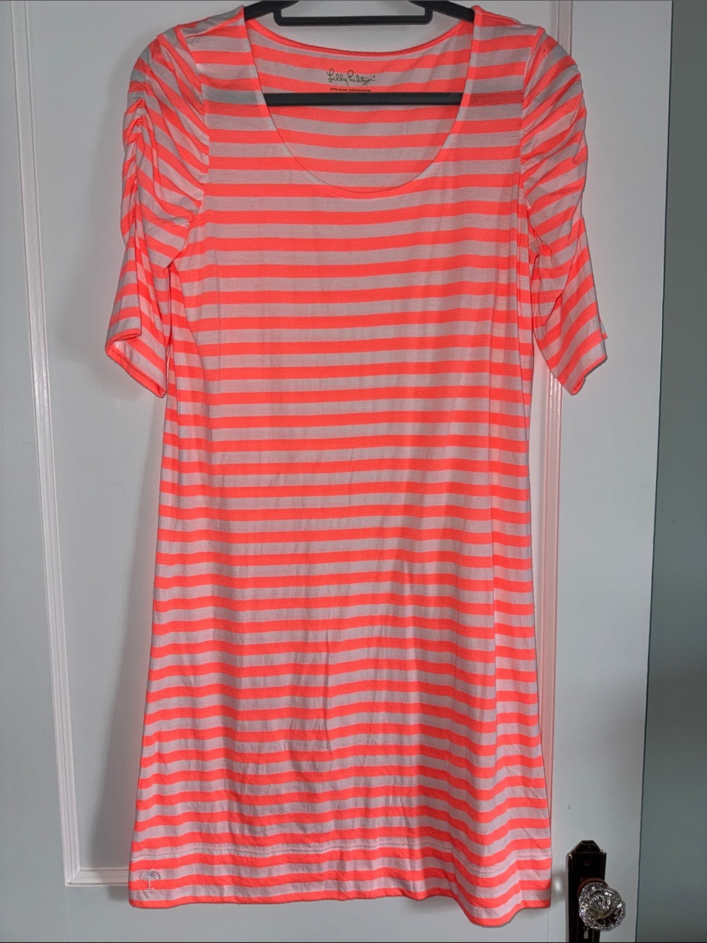 Lilly Pulitzer Neon Coral & White Striped Scoop Neck Dress